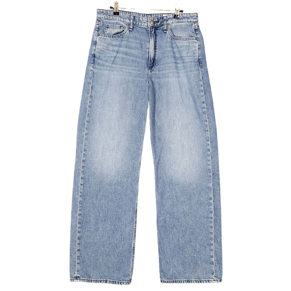 RAG & BONE Logan Mid Rise Wide Leg Medium Wash Denim Blue Jeans in River SIZE 28